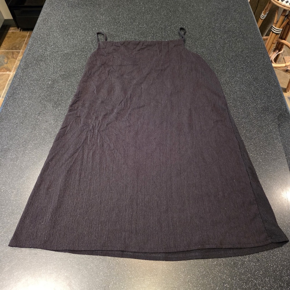 Ninexis Black Stretch Midi Slip Dress Women's Size M Crinkle Textured Sleeveless